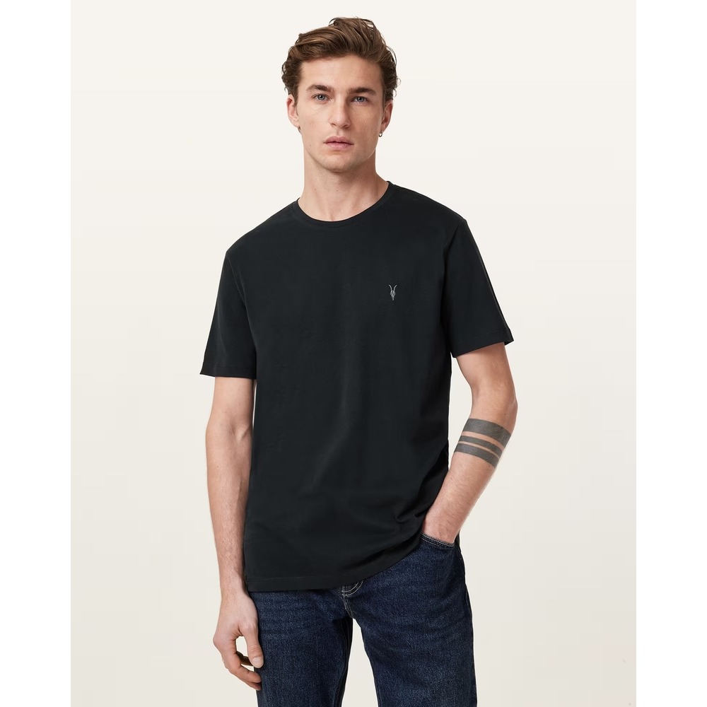 AllSaints Brace SS Crew T-Shirt Mens XL Black Slim Fit Organic Cotton Edgy Urban